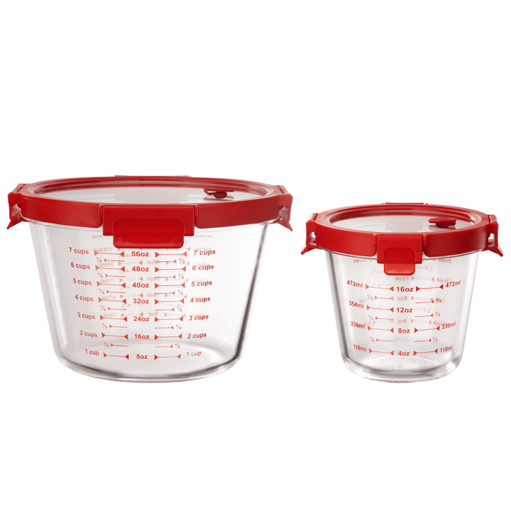 Genicook 2-Piece Borosilicate Glass Measuring Cup Set with Secure Snap Lids