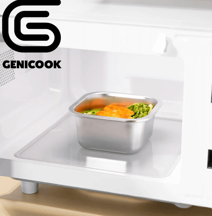 Genicook Microwave-Safe Stainless Steel Container (Rectangle) (27, 41, or 61 Ounces)