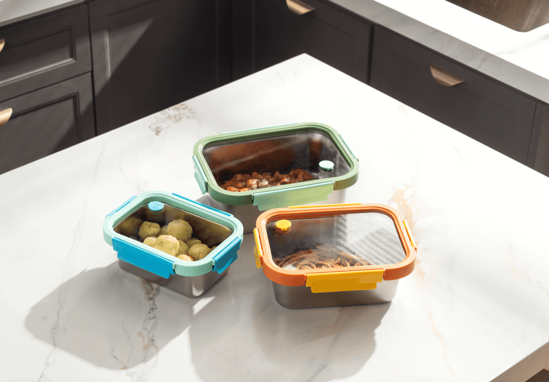 Genicook Mix & Match Stainless Steel Microwave Safe Container Set with Glass Lids