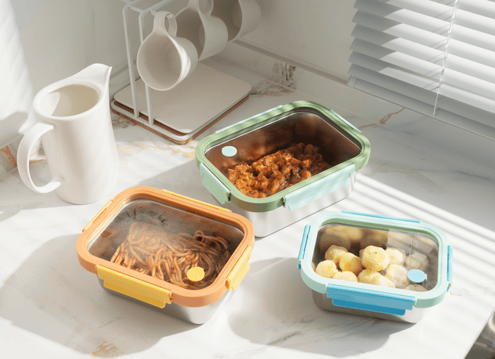 Genicook Mix & Match Stainless Steel Microwave Safe Container Set with Glass Lids