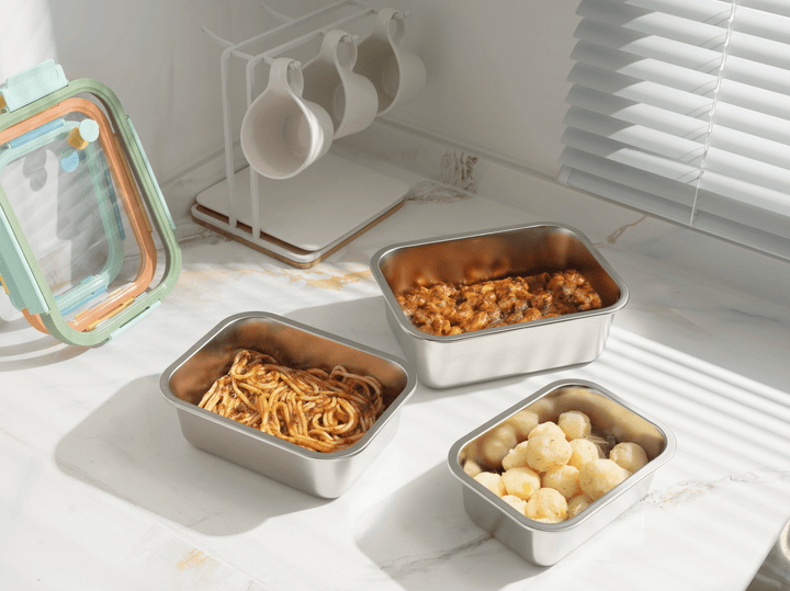 Genicook Mix & Match Stainless Steel Microwave Safe Container Set with Glass Lids