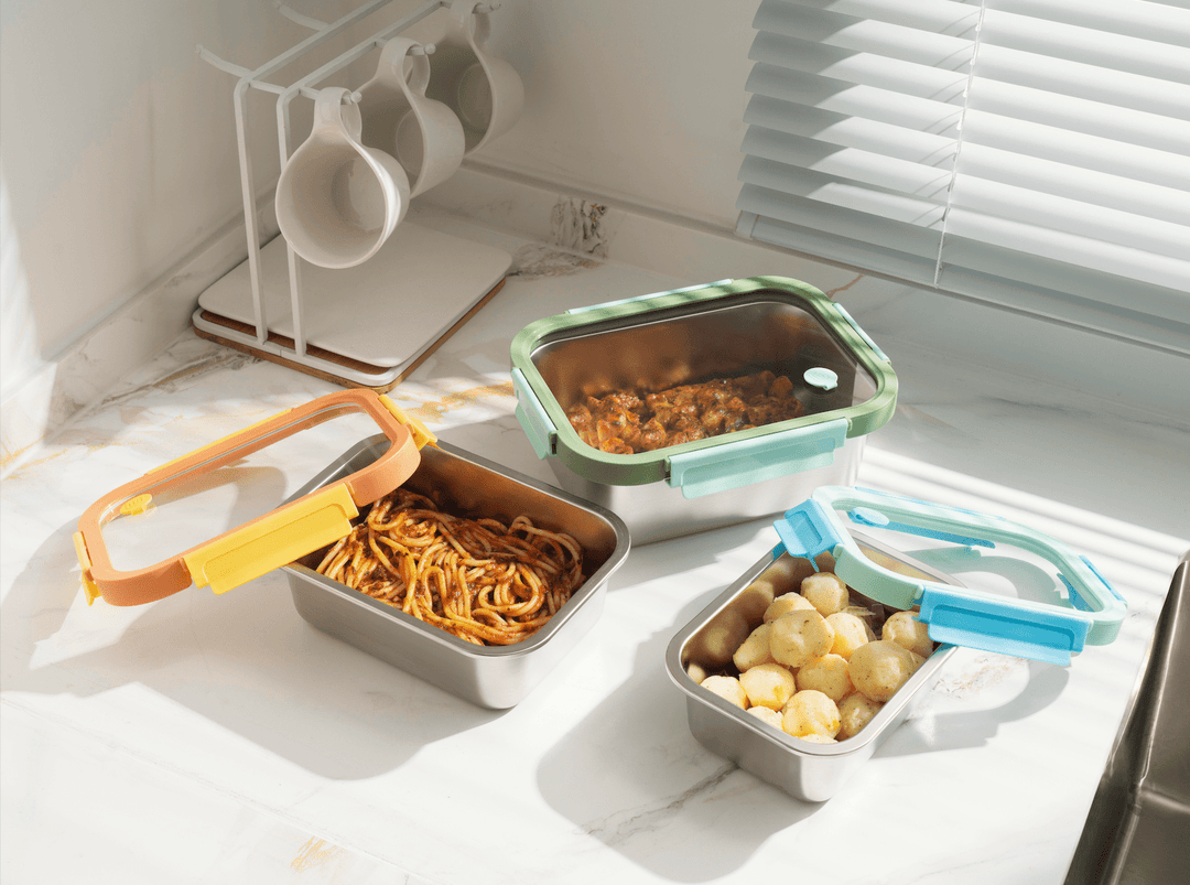 Genicook Mix & Match Stainless Steel Microwave Safe Container Set with Glass Lids